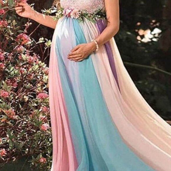 Lace Rainbow Maxi Maternity Baby Shower Dress - Picture 2 of 2